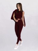 Set trei piese pentru femei din bumbac burgundy FI763